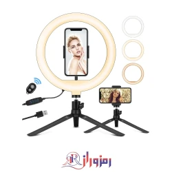 چراغ حلقه 10 اینچی با سه پایه و نگهدارنده تلفن و کنترل از راه دور ikaama